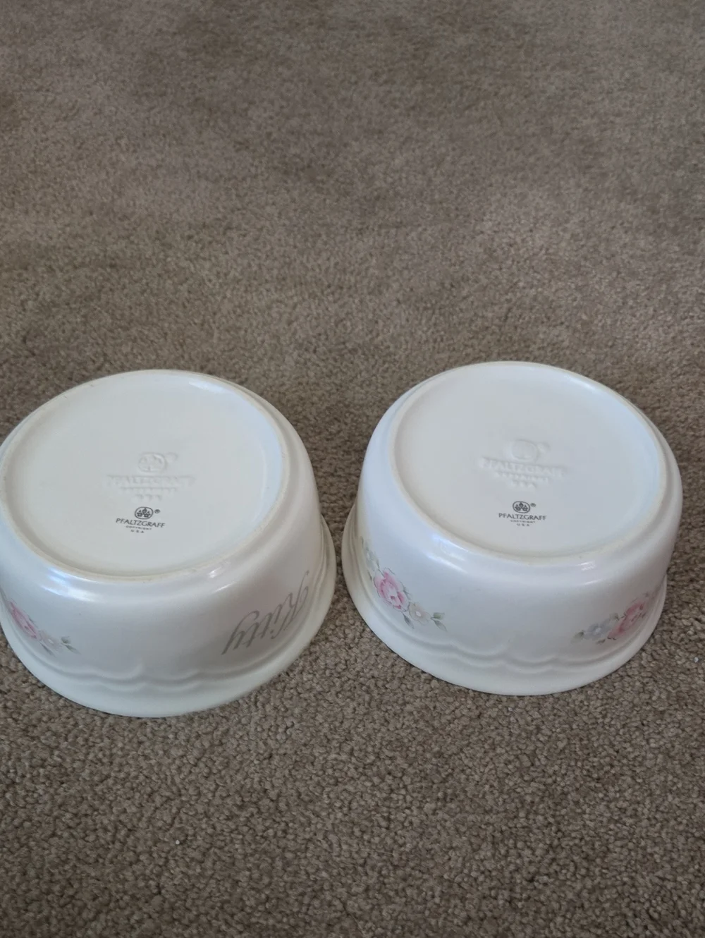 2 Pfaltzgraff Tea Rose Kitty Food And Water Bowls